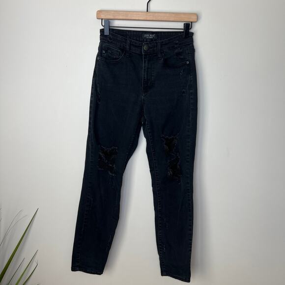 Judy Blue Boyfriend Fit Black Distressed Jeans Size 3/26 Style JB82161BK Stretch - Picture 2 of 15